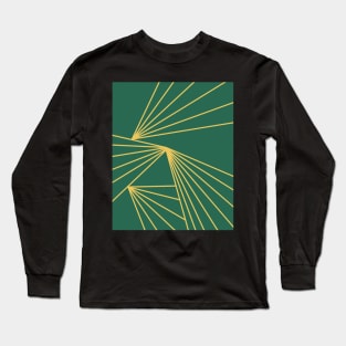 Minimalist Yellow Abstract Lines Overlaid on Top of a Green Background Long Sleeve T-Shirt